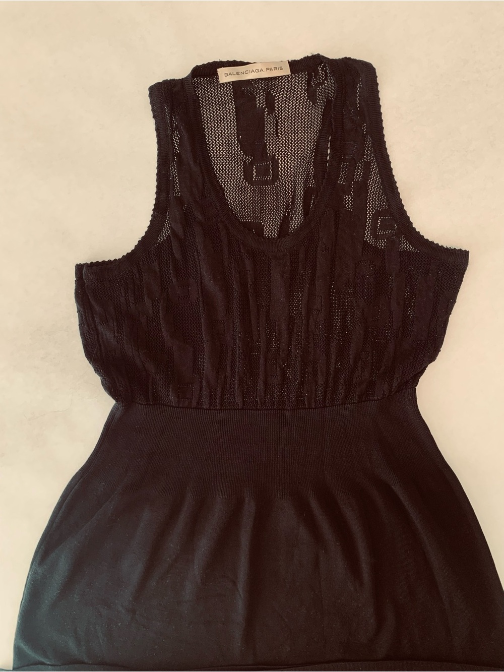 Balenciaga Black Sleeveless Sheer Knit Mini Dress